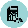 Black icon of a data report featuring bar and line charts with a performance gauge on a blue background, highlighting analytics and insights from a knowledge management system enhanced by AI voice agent technology.