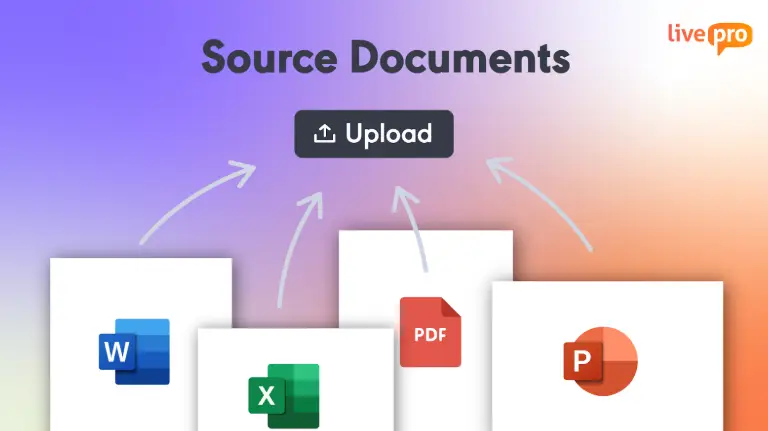 Livepro upload screen showing Word, Excel, PDF, and PowerPoint icons to demonstrate easy content importing in shelf alternatives for knowledge management.