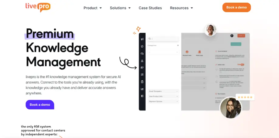 livepro homepage promoting premium knowledge management with AI integration and user-friendly design, showing why it’s a top contender among Confluence alternatives.