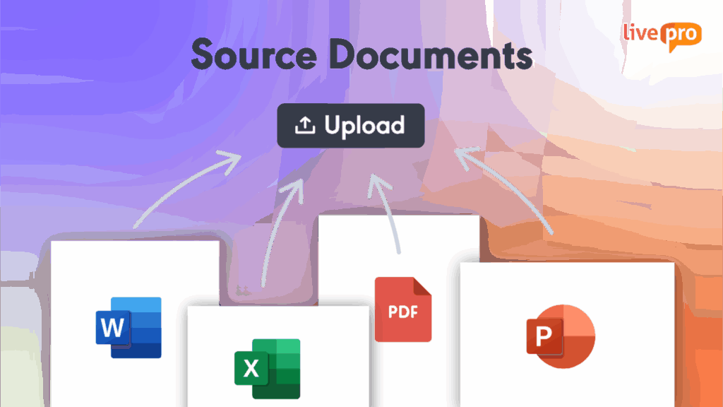 Livepro upload screen with Word, Excel, PDF, and PowerPoint icons showing document import options in Bloomfire vs Document360 review.