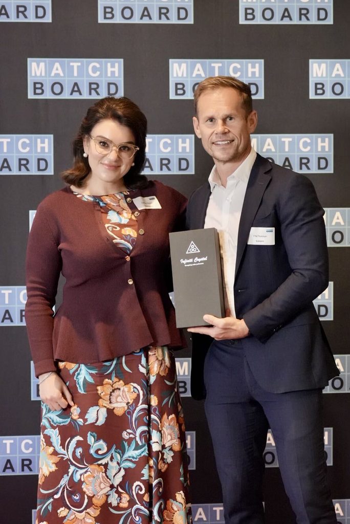 Phil Nakkan of livepro and a TSA Group representative with the BPO / Technology Vendor Partnership of the Year award at the Matchboard BPO Leadership Awards 2026.